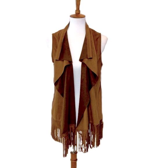 APT 9 Boho Fringe long brown open draped vest OSFA - Picture 1 of 6